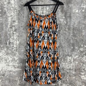 J Valdi Size M Abstract Mini Sun Dress Beach Cover Up Orange Braided Straps